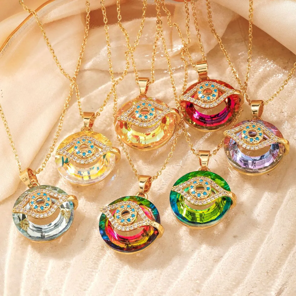 Retro Simple Evil Eye Micro Inlay Rhinestone Crystal Pendant Necklace Stainless Steel Chain