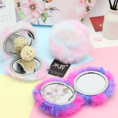 Plush Jacquard Round Folding Metal Mirror Beauty Makeup Tools