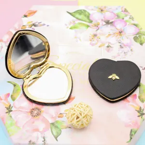 Two-Sides Heart Bee Portable Silver Metal Makeup Mirror for Bedroom Bathroom