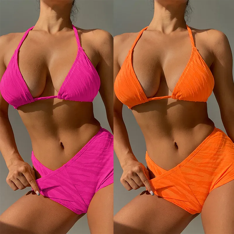 Summer Sexy Women Neon Color Three Piece Bikini Swimwear Set