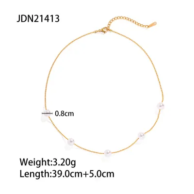 18k Gold Plated Stainless Steel Pearl Necklace Geometric Fashion Chain