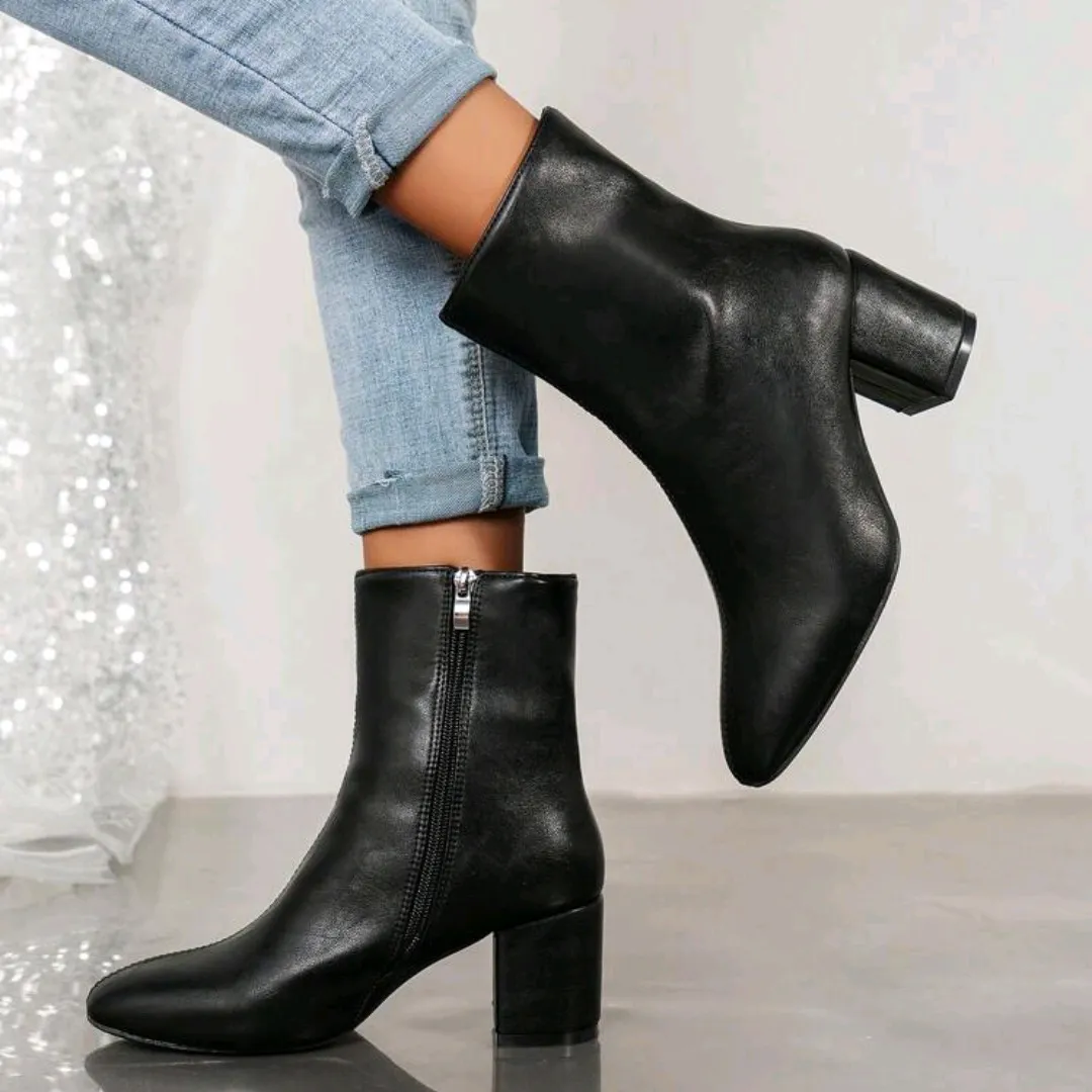 Women Fashion Square Toe Solid Color High Heel Ankle Boots