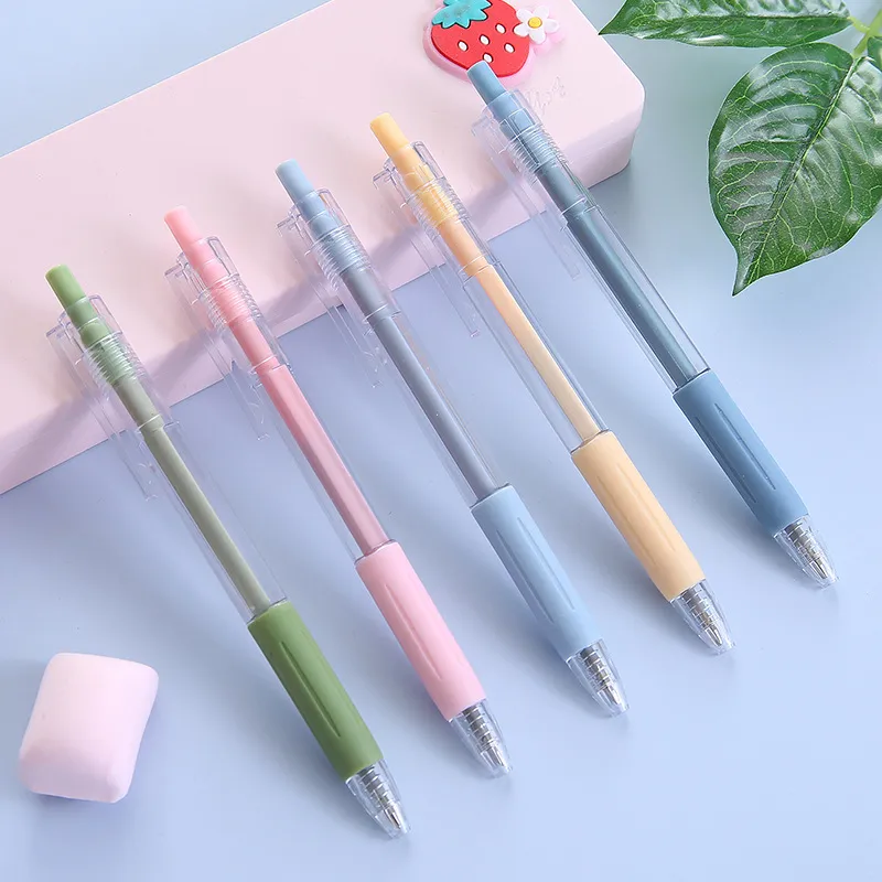 Gel Pen Simpleblank Style Morandi Push Pen, Stainless Steel Nib, 0.5mm, Plastic Shell, 9g Net Weight