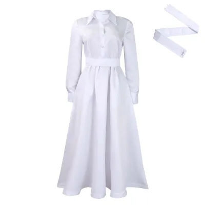 Women Plus Size Autumn Winter Large Swing Solid Color Lapel Long Sleeve A-Line Midi Dress