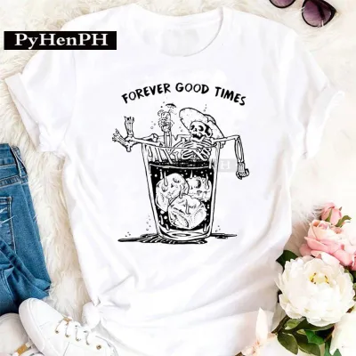 Women's Modal Loose Fit Short-Sleeved T-Shirt with Geometric Wine Glass Print - Literature And Art Retro Style