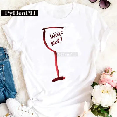 Women's Modal Loose Fit Short-Sleeved T-Shirt with Geometric Wine Glass Print - Literature And Art Retro Style