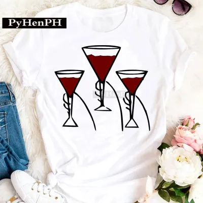 Women's Modal Loose Fit Short-Sleeved T-Shirt with Geometric Wine Glass Print - Literature And Art Retro Style