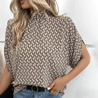 Women Summer Casual Solid Color Bat Sleeve Blouse