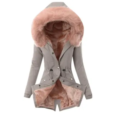 Women Plush Winter Cotton-Padded Hooded Slim-Fit Warm Zipper Jacket