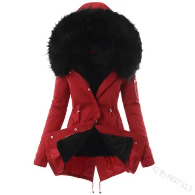 Women Plush Winter Cotton-Padded Hooded Slim-Fit Warm Zipper Jacket