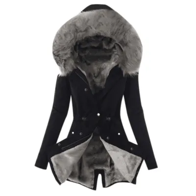 Women Plush Winter Cotton-Padded Hooded Slim-Fit Warm Zipper Jacket