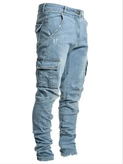Men Side Pocket Skinny Straight Cargo Jeans