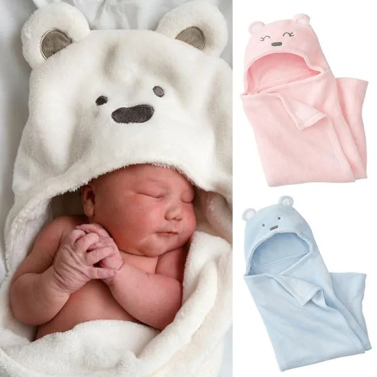 Newborn Cute Cartoon Animal Solid Color Coral Fleece Swaddling Blanket