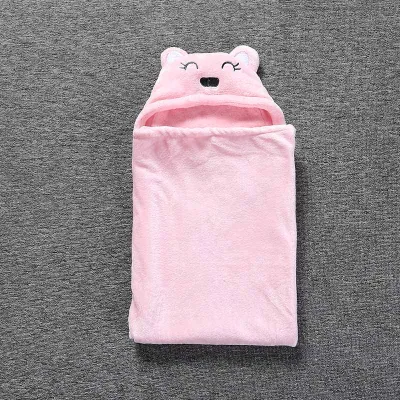 Newborn Cute Cartoon Animal Solid Color Coral Fleece Swaddling Blanket