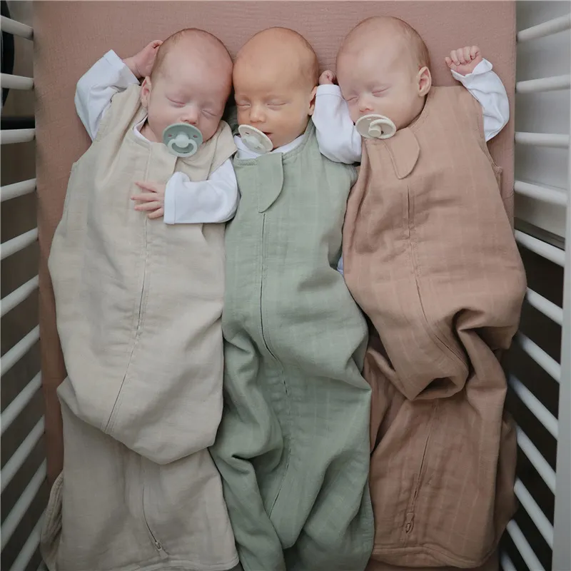 Newborn Basic Solid Color Muslin Gauze Zip Swaddle Wrap
