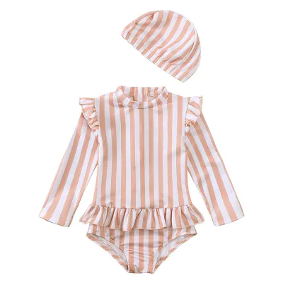 Kids Toddler Girls Casual Cute Tiny Flower Print Long Sleeve Bodysuit Swimsuit