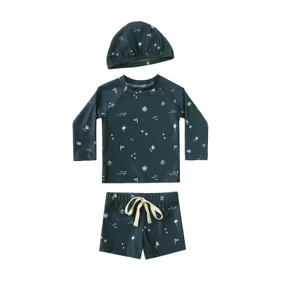 Kids Toddler Boys Casual Cute Tiny Flower Print Long Sleeve Top Shorts Swimwear Sets