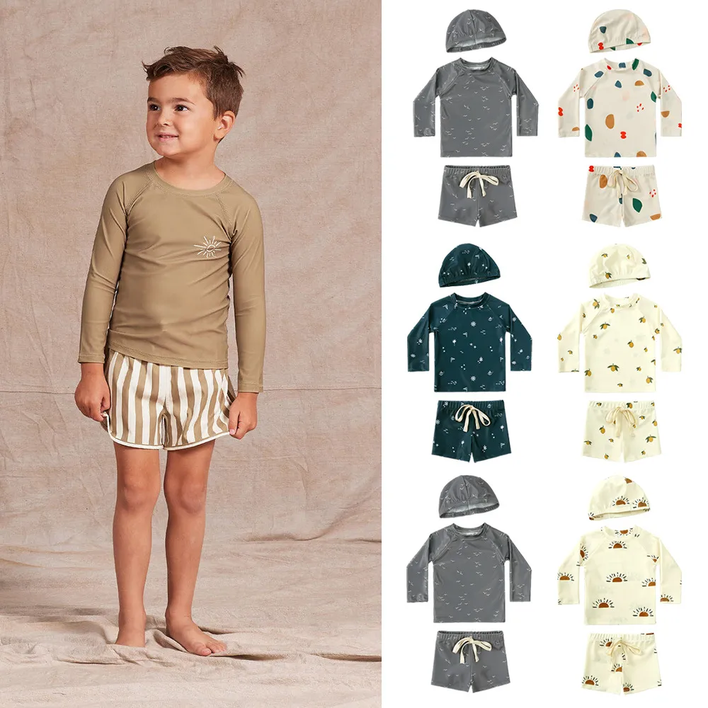 Kids Toddler Boys Casual Cute Tiny Flower Print Long Sleeve Top Shorts Swimwear Sets