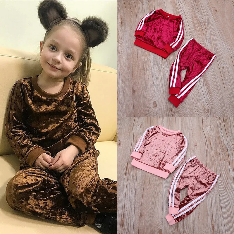 Kids Toddler Boys Girls Casual Stripe Long Sleeve Sweatshirts Trousers Sets