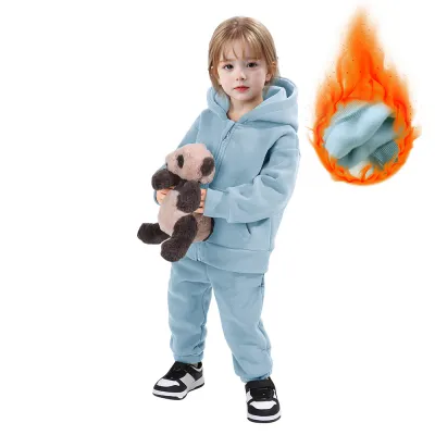 Kids Toddler Boys Girls Casual Solid Color Fleece Long Sleeve Hoodie Pants Suit Set