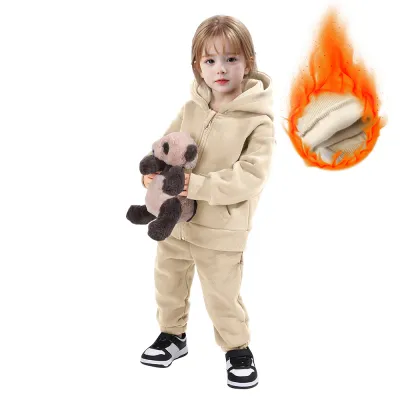 Kids Toddler Boys Girls Casual Solid Color Fleece Long Sleeve Hoodie Pants Suit Set