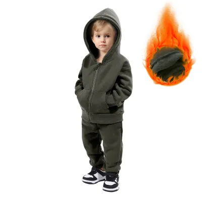 Kids Toddler Boys Girls Casual Solid Color Fleece Long Sleeve Hoodie Pants Suit Set