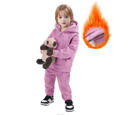 Kids Toddler Boys Girls Casual Solid Color Fleece Long Sleeve Hoodie Pants Suit Set