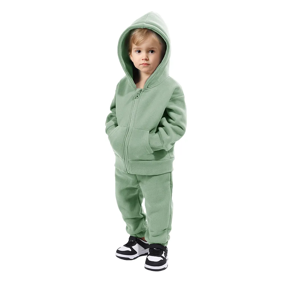 Kids Toddler Boys Girls Casual Solid Color Fleece Long Sleeve Hoodie Pants Suit Set