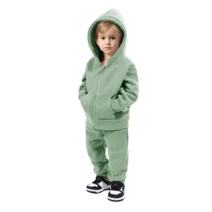 Kids Toddler Boys Girls Casual Solid Color Fleece Long Sleeve Hoodie Pants Suit Set