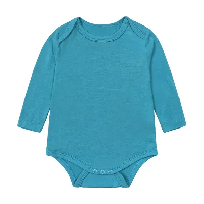 Kids Baby Boys Girls Cute Solid Color Long Sleeve Bamboo Fiber Romper Pullover