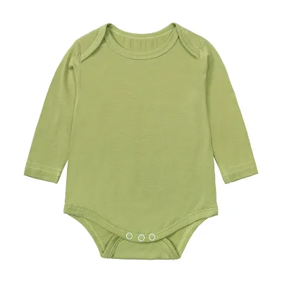 Kids Baby Boys Girls Cute Solid Color Long Sleeve Bamboo Fiber Romper Pullover