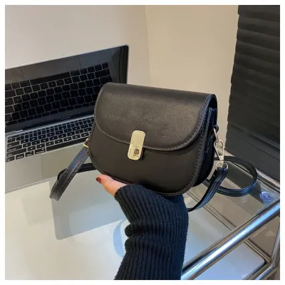 Simple Solid Color PU Leather Saddle Crossbody Bag