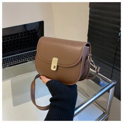 Simple Solid Color PU Leather Saddle Crossbody Bag