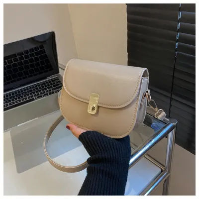 Simple Solid Color PU Leather Saddle Crossbody Bag
