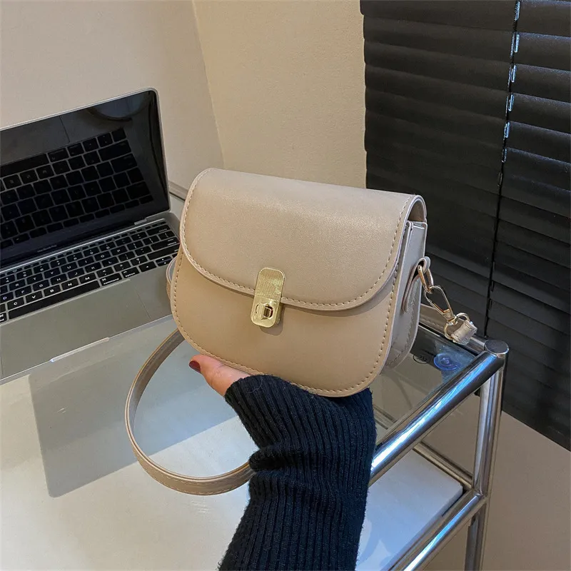 Simple Solid Color PU Leather Saddle Crossbody Bag