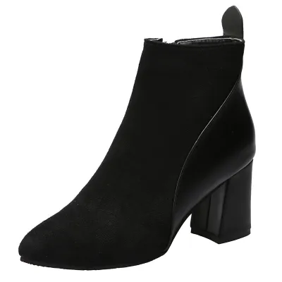 Vintage Suede Pointed Toe Thick Heel Boots