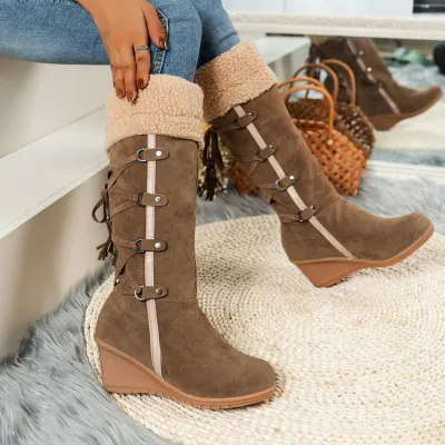 Winter Thick Fleece-Lined Suede Snow Boots Low Heel Slip On