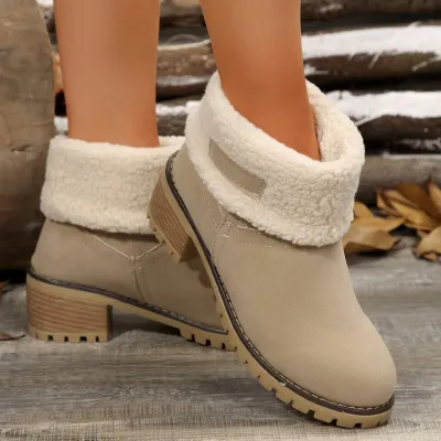 Winter Fashion Fleece-Lined Suede Snow Boots with Thick Bottom