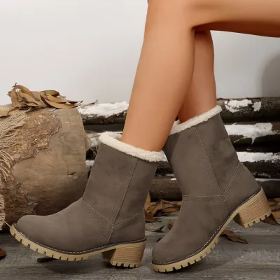 Winter Fashion Fleece-Lined Suede Snow Boots with Thick Bottom