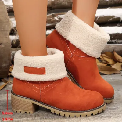 Winter Fashion Fleece-Lined Suede Snow Boots with Thick Bottom