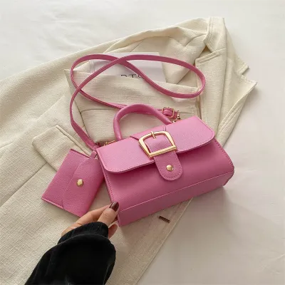 Fashion Solid Color Flip Square PU Shoulder Bag With Magnetic Buckle