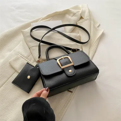 Fashion Solid Color Flip Square PU Shoulder Bag With Magnetic Buckle