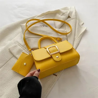 Fashion Solid Color Flip Square PU Shoulder Bag With Magnetic Buckle