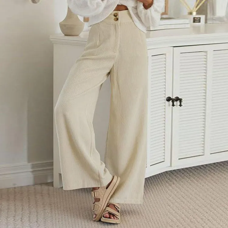 Autumn Winter Women Corduroy High Waist Straight Leg Casual Pants