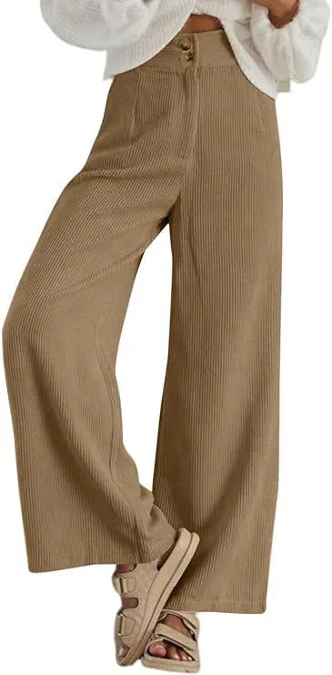 Autumn Winter Women Corduroy High Waist Straight Leg Casual Pants