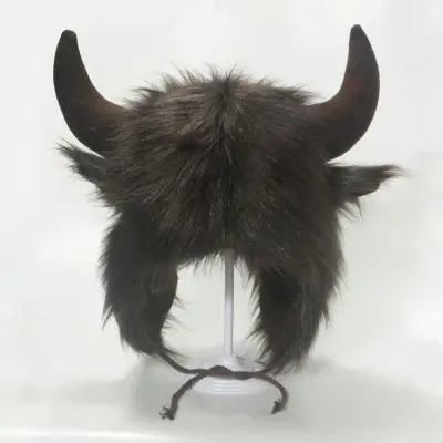 Funny Plush Winter Warm Ear Protection Windproof Cold-Proof Cycling Bull Demon King Hat for Women