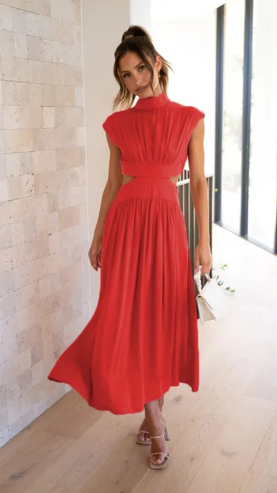 Elegant Fashion Summer Solid Color Cut Out Waisted Maxi Casual Dress