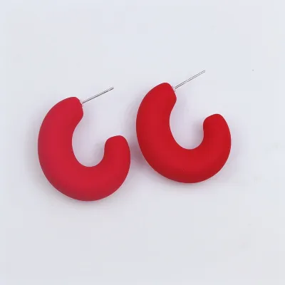 Candy Color Acrylic Spray Paint C Shaped Hoop Earrings Simple Geometry