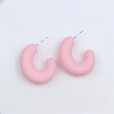 Candy Color Acrylic Spray Paint C Shaped Hoop Earrings Simple Geometry