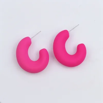Candy Color Acrylic Spray Paint C Shaped Hoop Earrings Simple Geometry